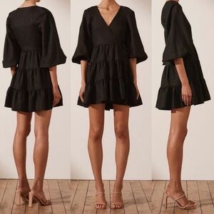 Shona Joy Nicolette Mini Dress Black Wrap Size US 4